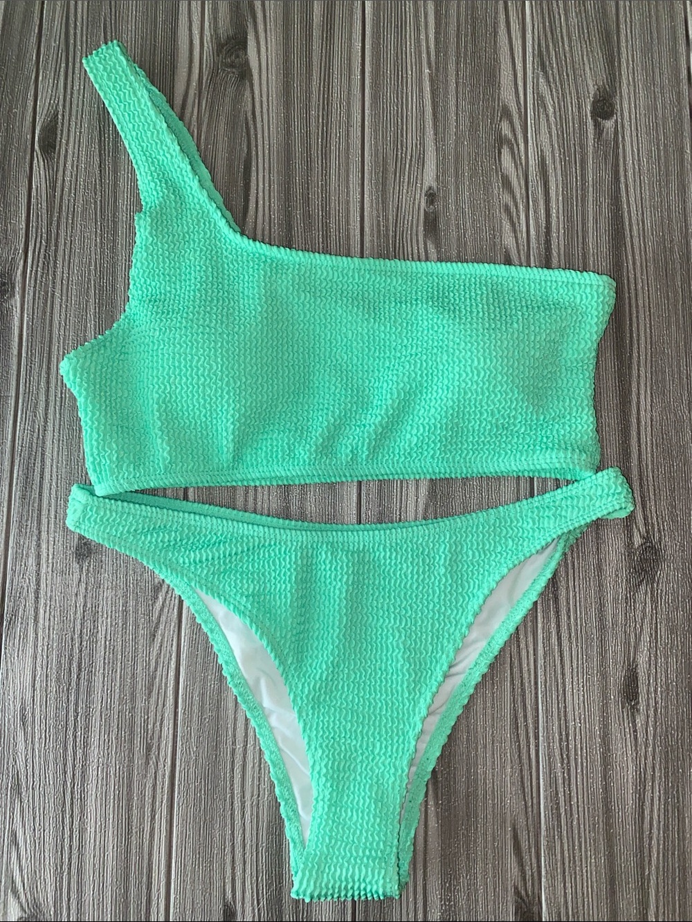 One-Shoulder Mint Green Textured Bikini NWOT